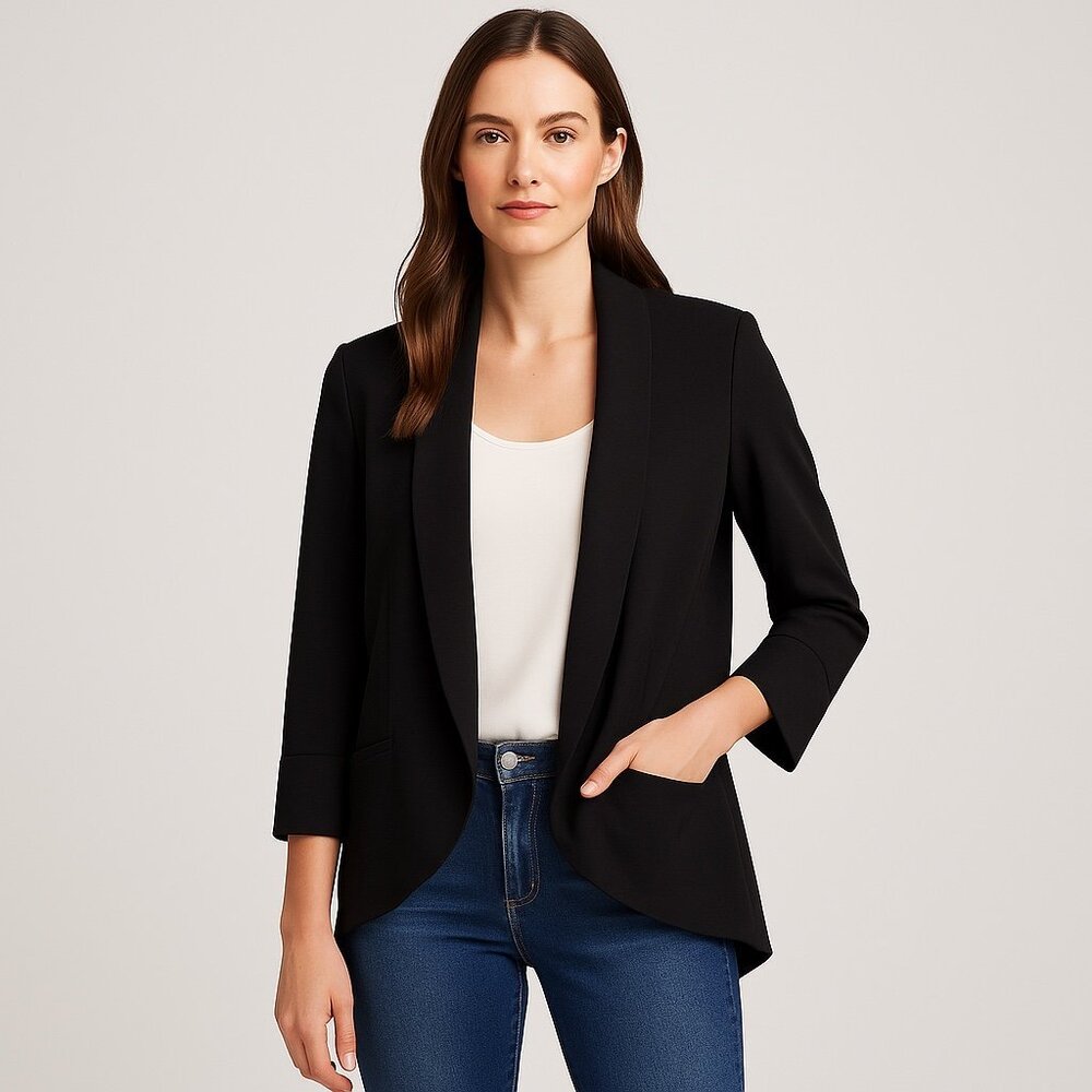 Harlowe & Graham Black Draped Open Front Blazer Jacket Women’s Medium